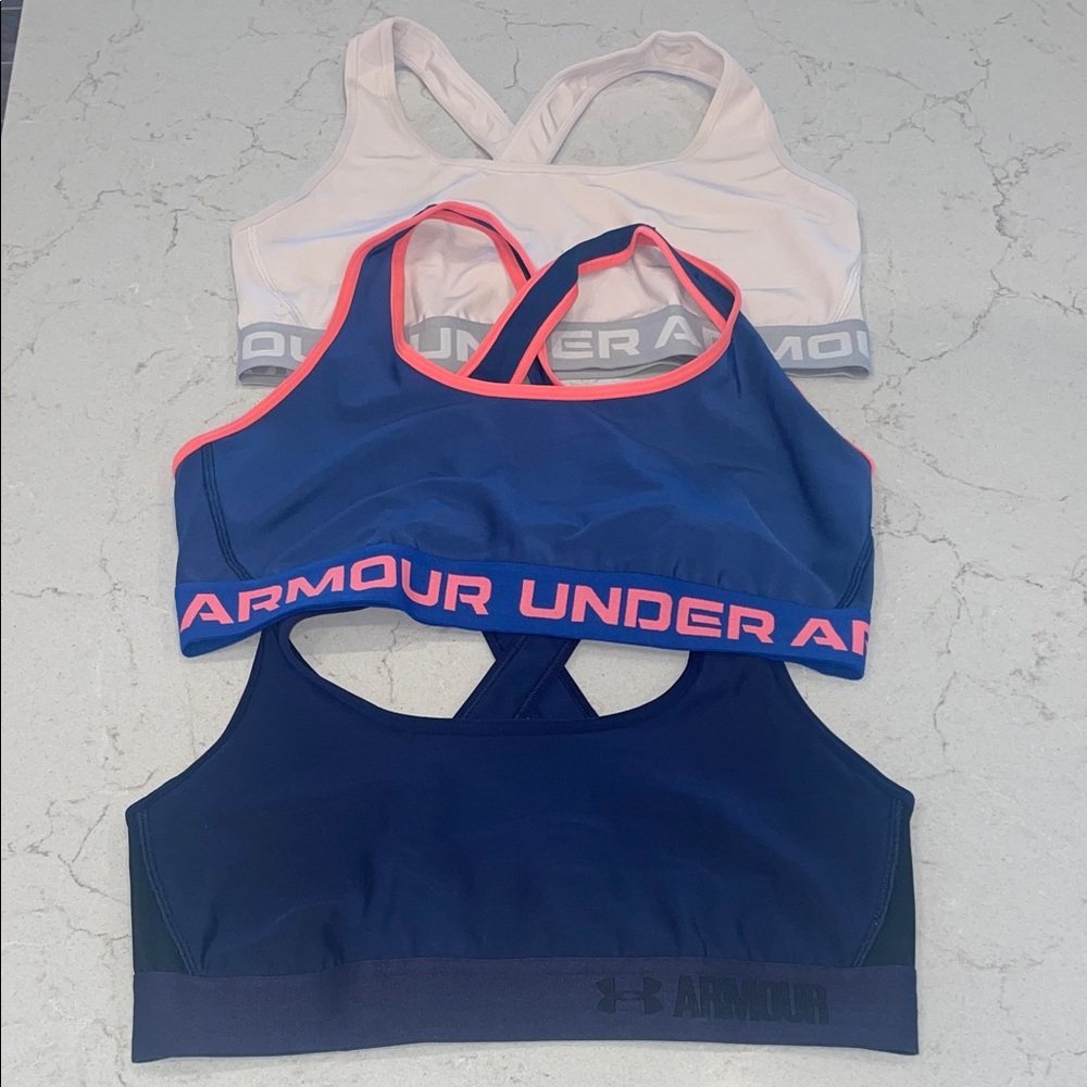 Set of 3 Under Armour Women's Sports Bras- crossback Pink, Blue, Navy